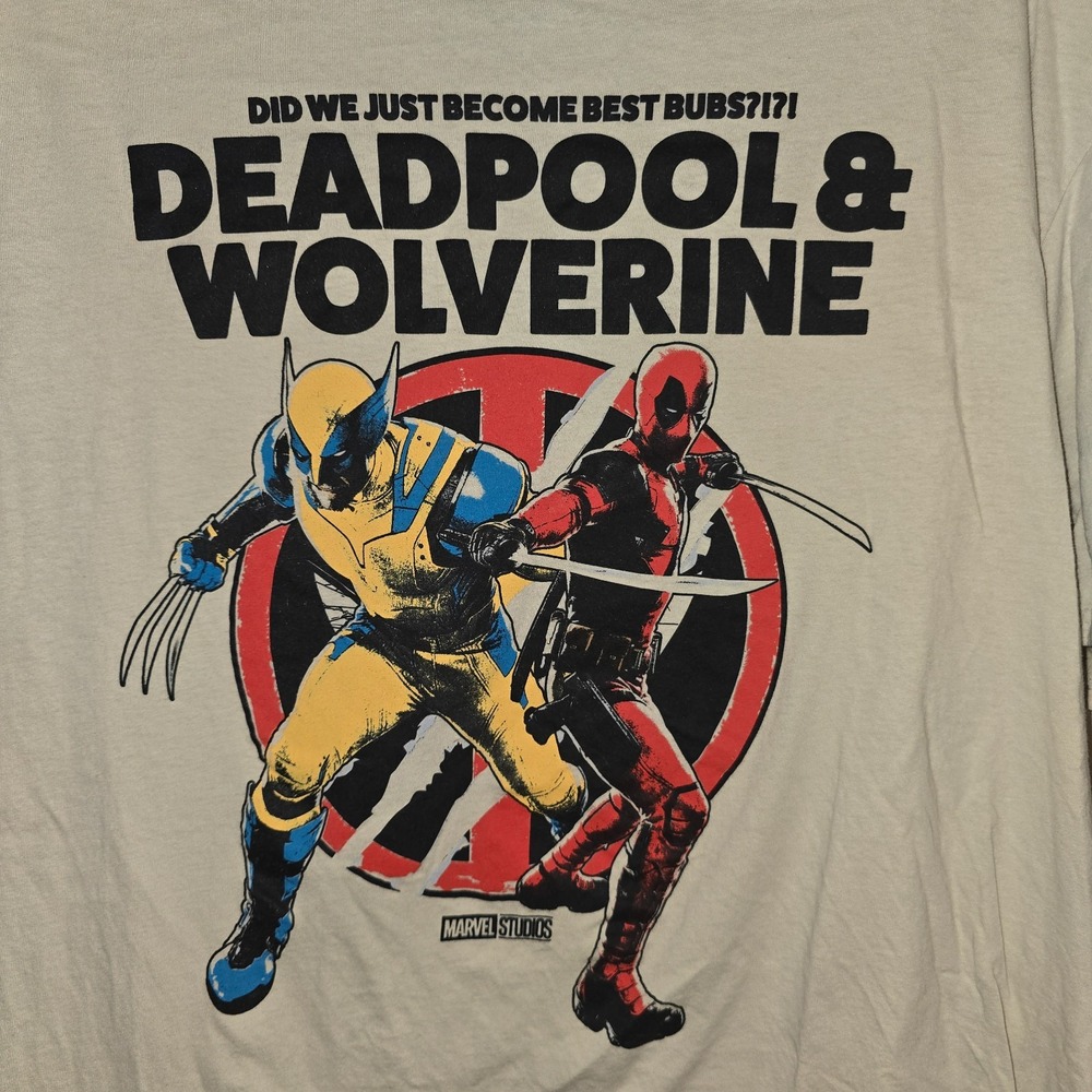 Marvel Deadpool & Wolverine Movie Graphic T-Shirt Mens Large Tan Cotton XL